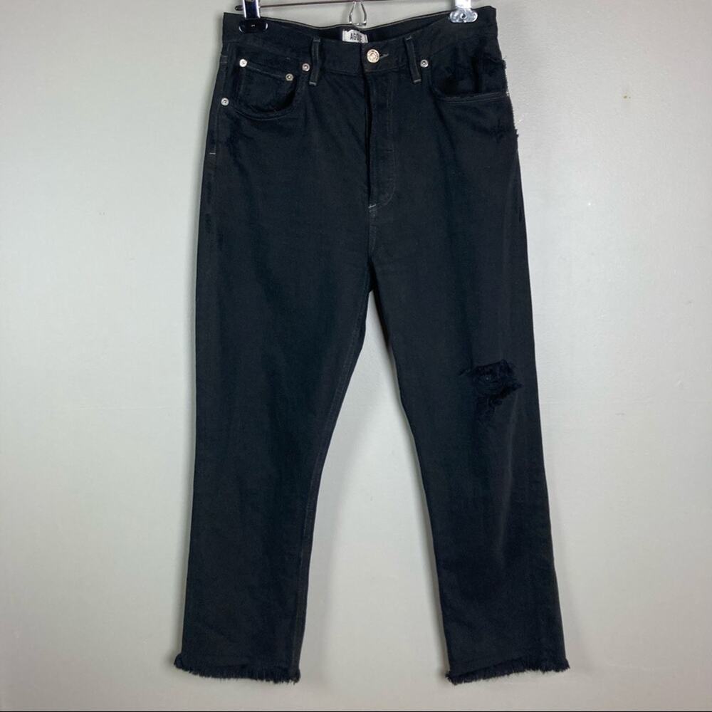 NEW Agolde Black mid-rise straight leg loose fit distressed jeans 29 100% cotton
